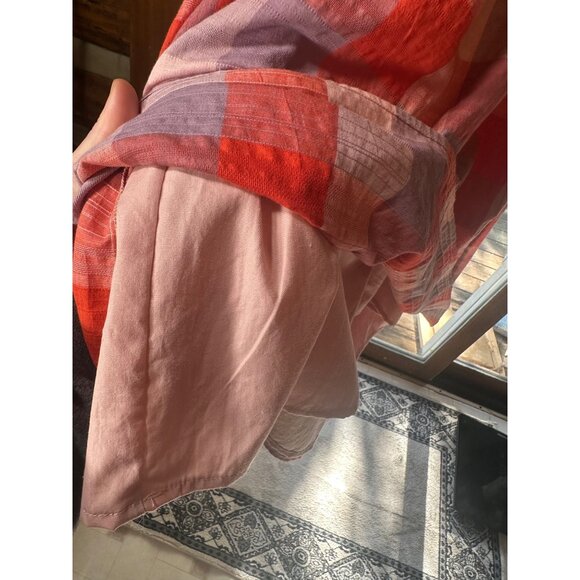 English Factory Plaid Dress Small Red/Pink Checkered Cotton/Linen - Picture 5 of 7